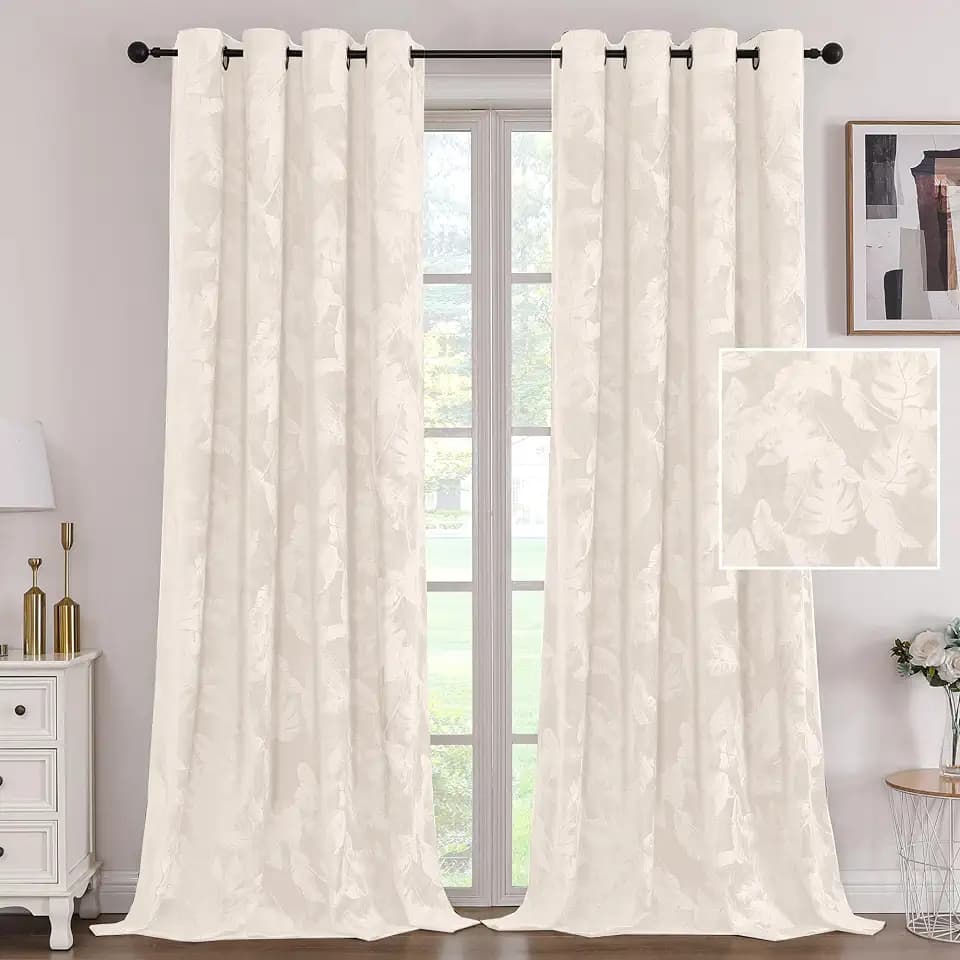 H.VERSAILTEX Velvet Leaf Pattern Curtains for Living Room 108" L, Ivory