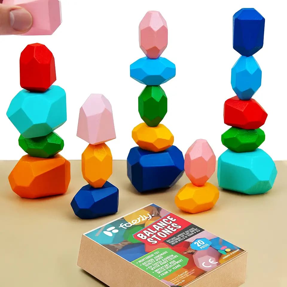 20 teilig Stapelsteine Balanciersteine für Kinder - Montessori Spielzeug ab 2 3 4 5 6 Jahre Holz Lernspielzeug Bausteine Holzspielzeug Stapeln Holzspielzeug
