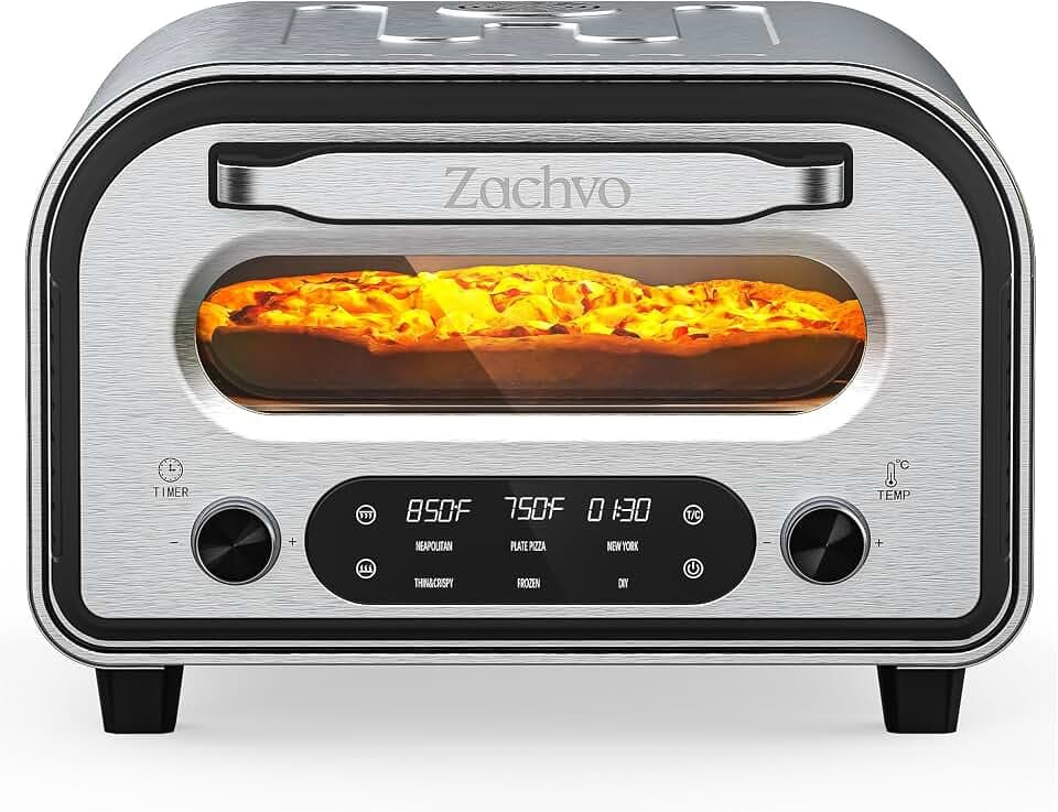 Countertop Electric Pizza Oven with PID Top and Bottom Temp Control, Silver