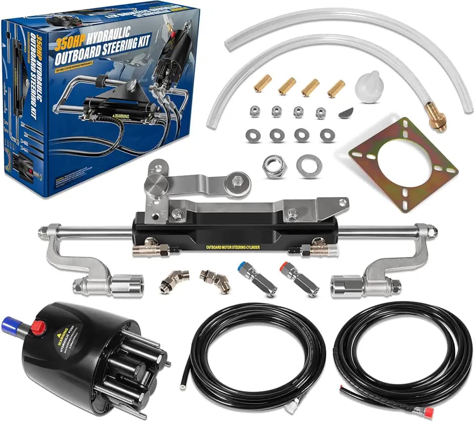 Bonbo 350HP Boat Outboard Hydraulic Steering System Kit Fits for Yamaha/Suzuki/Honda/Mercury/Nissan/Tohatsu, Including Hydraulic Steering Cylinder, Helm Pump and Cuttable Hose