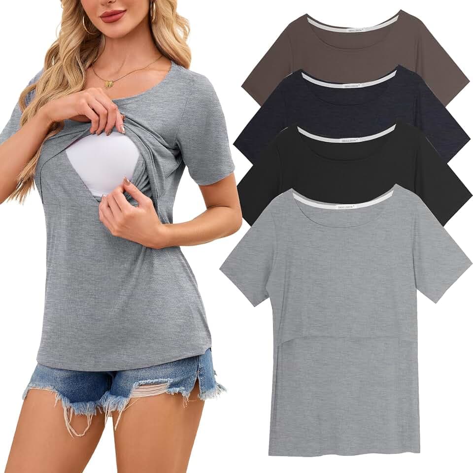 Smallshow 4er Pack Stillshirt Kurzarm Stillen Tshirt Damen Stilloberteile