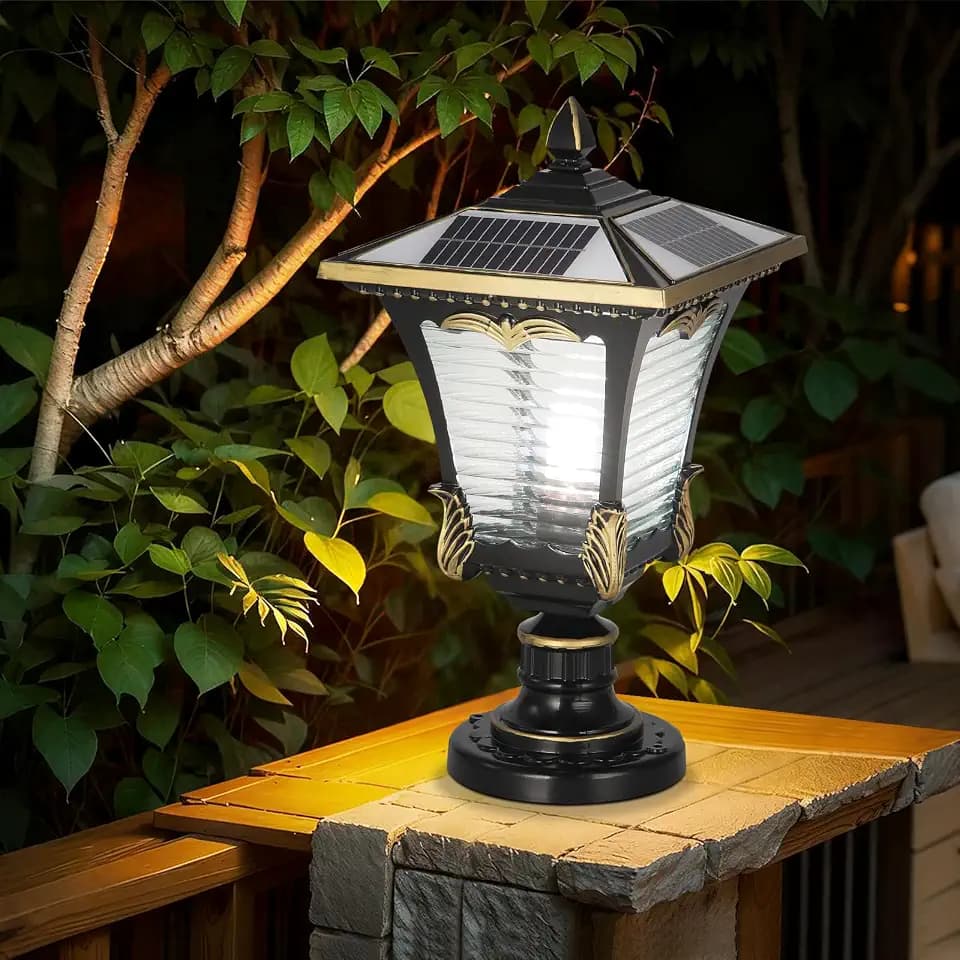Solar LED Post Lights for Outdoor 11.61 Inch Black Gate Column Cap Lights