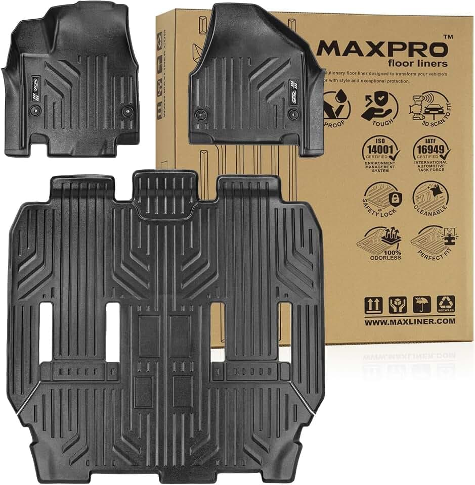 Premium MAXPRO Floor Mats for Chrysler Pacifica 2021-2023- Custom Fit All Weather Floor Mats, Car Mats Full Set, Heavy Duty TPE Floor Liners, Waterproof Rubber Car Floor Mats for Pacifica Accessories