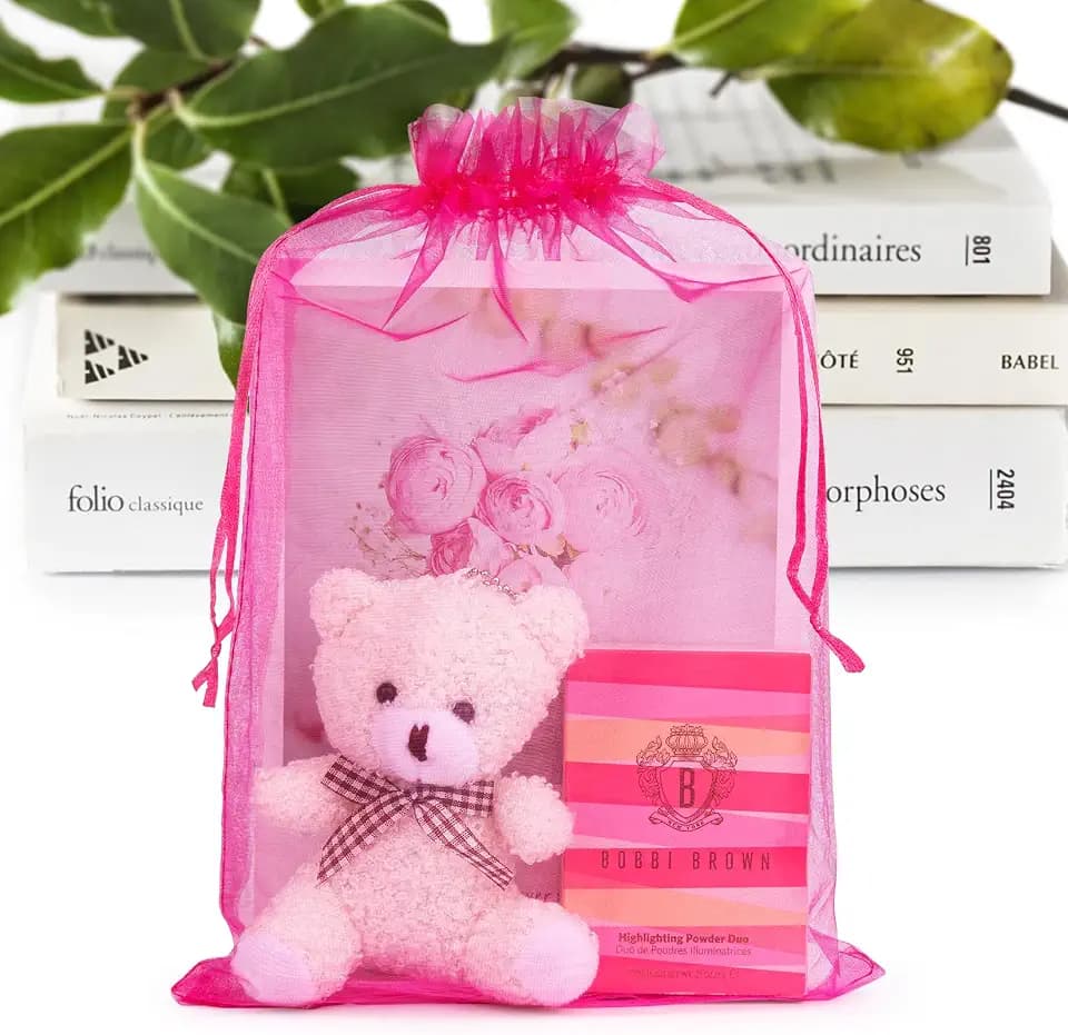 ANZNKU 50 Pcs Large Organza Bags 8x12, Small Mesh Gift Bag Drawstring Bulk