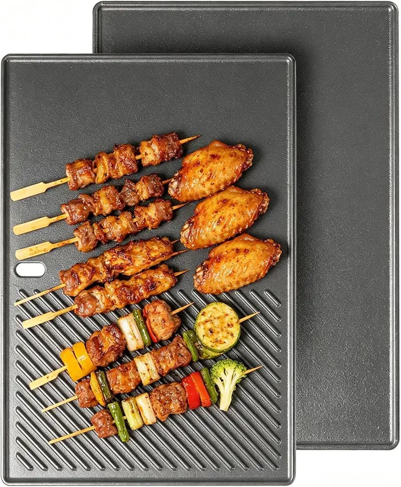 Gusseisen Grillplatte für Landmann Triton 3 und 4 Brenner, Enders Boston 4, Enders Monroe PRO 4, Enders Boston 6 Gasgrill, 43,5 x 31,5CM Grill Plancha für Broil King Baron,Crown,Ersatzteile Bratpfanne