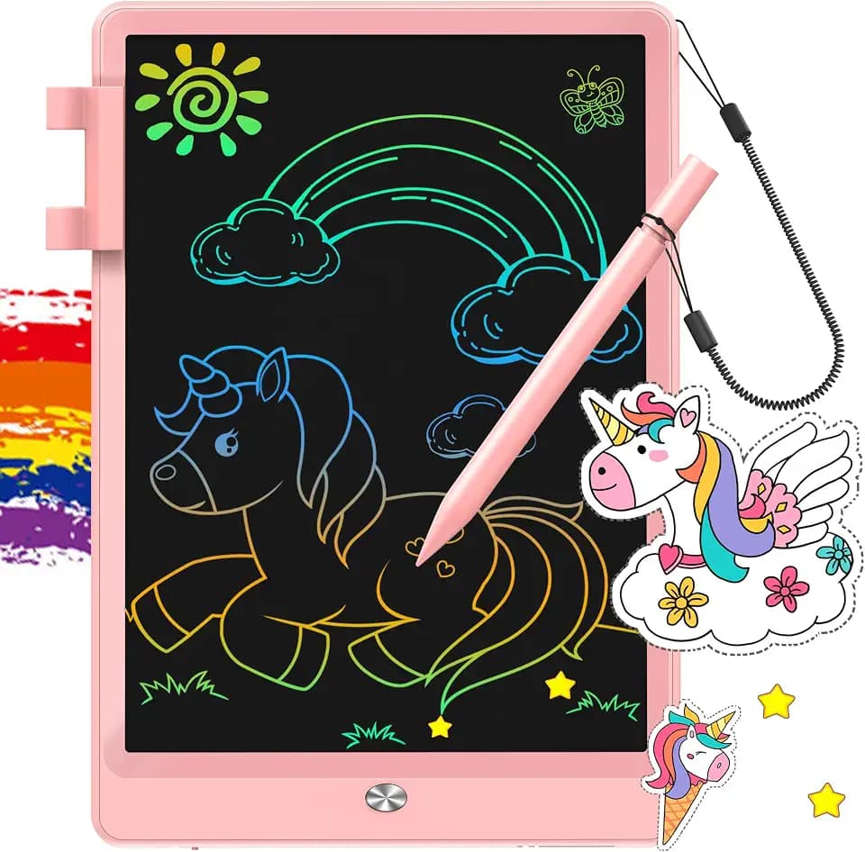 FLUESTON LCD Writing Tablet for Kids, 10 Inch Doodle Board, Colorful Drawing Pad for Toddler, Educational Travel Toy Gifts for 3-8 Year Old Girls Boys, Erase Lock Writing Board - Pink
