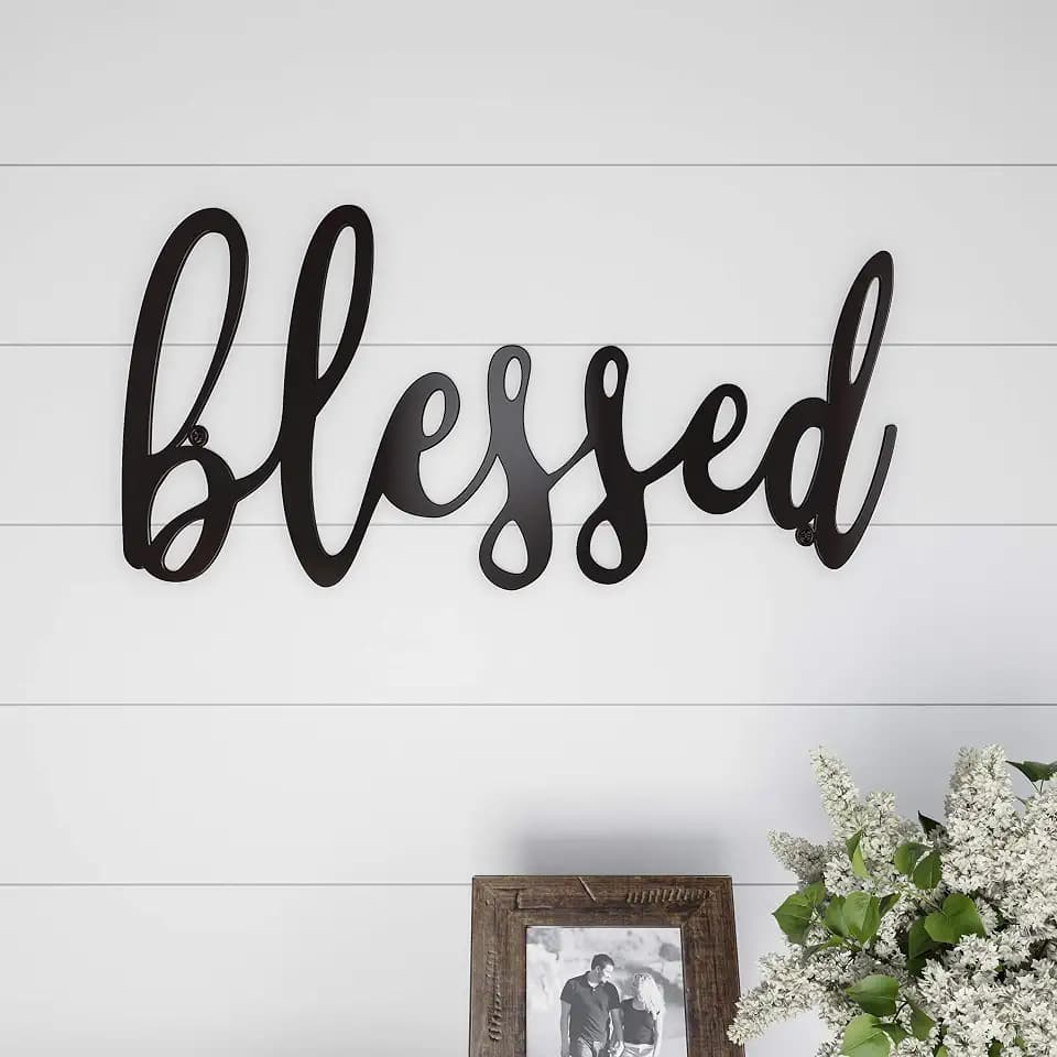 Lavish Home Blessed Wall Decor - Decorative 3D Metal Cutout - Word Art Sign for Modern Rustic and Vintage Farmhouse Decor (Distressed Brown)