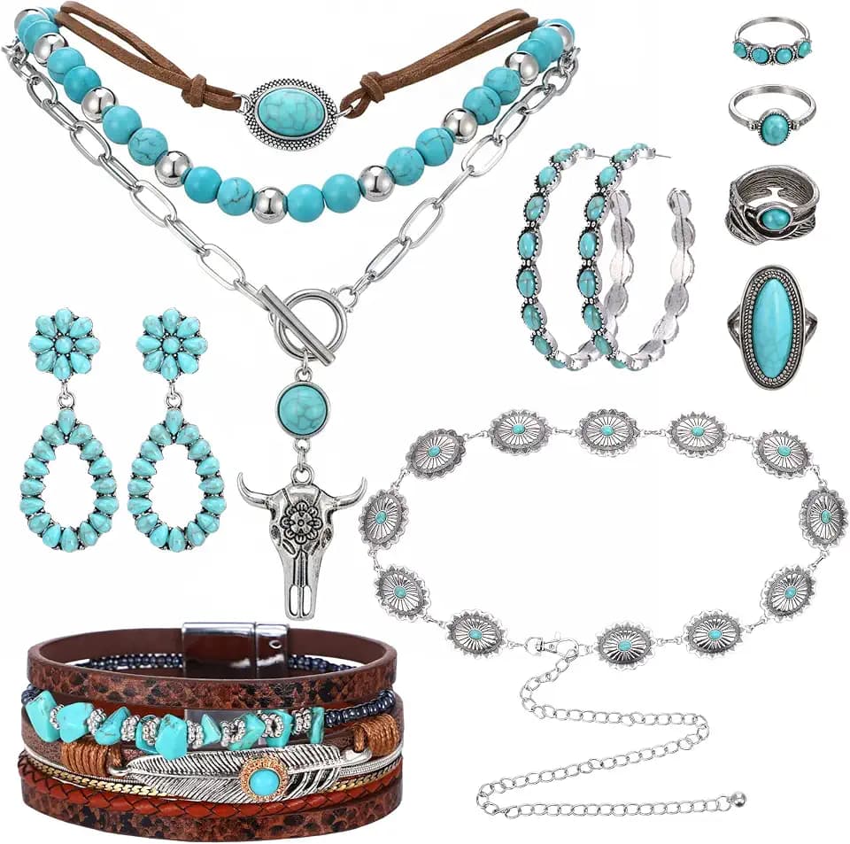Western Jewelry Set Women Boho Necklace Bracelet Earrings Gift Pack