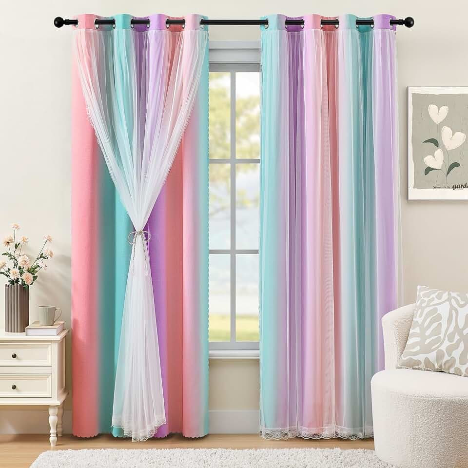 XiDi Double Layer Blackout Curtains for Nursery Girls Bedroom 84 Inch Long