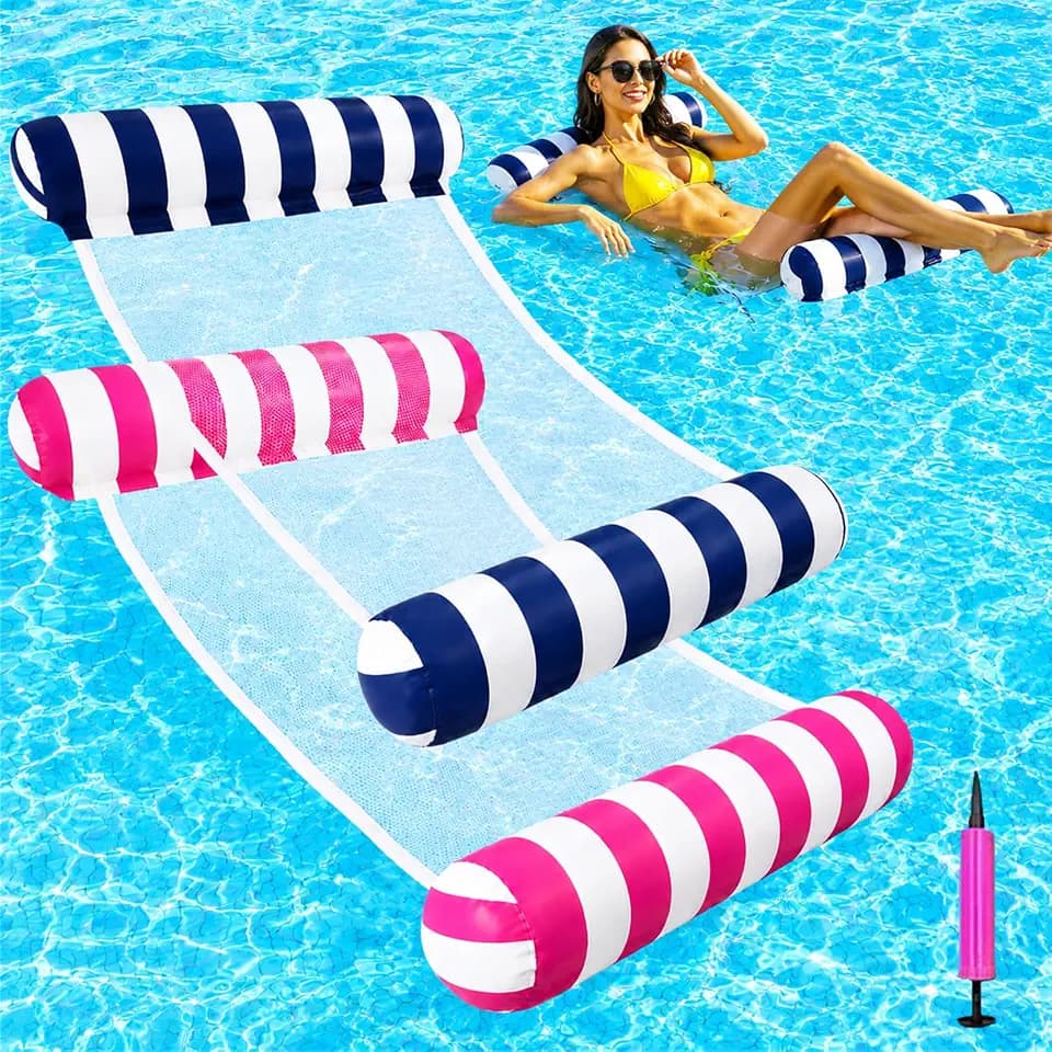 Luftmatratze Pool, 2 Stück Wasserhängematte mit Netz, 4-in-1