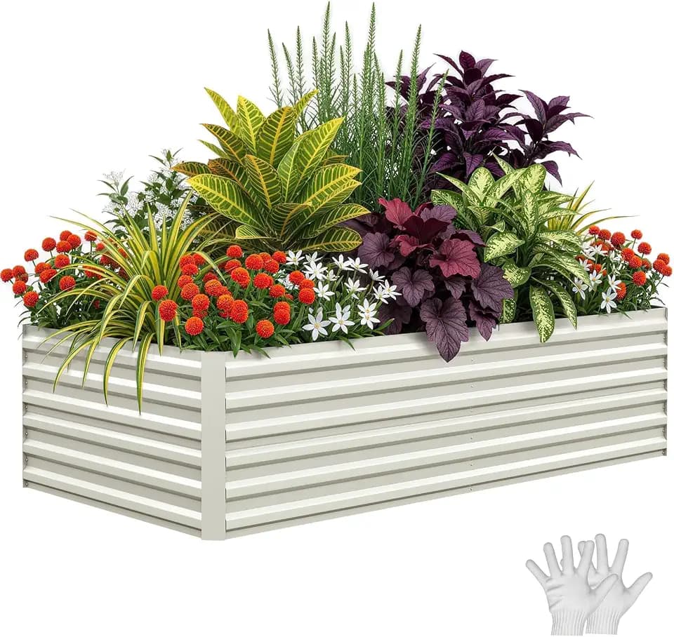 Garvee 8x4x2ft Galvanized Raised Garden Bed Outdoor,Rust-Resistant Raised Garden Beds for Gardening, Easy Assembly Outdoor Garden Box & Planters,Beige
