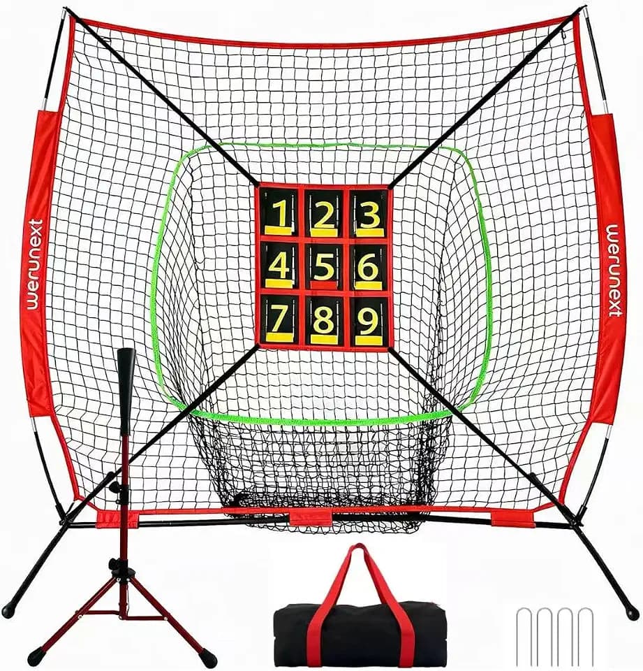 6x6ft Baseball & Softball Net with Batting Tee and Numbered Target | Improve Hitting, Pitching or Throwing Accuracy, Focus & Enjoy Solo or Group Training | with Carry Bag, Great for Kids
