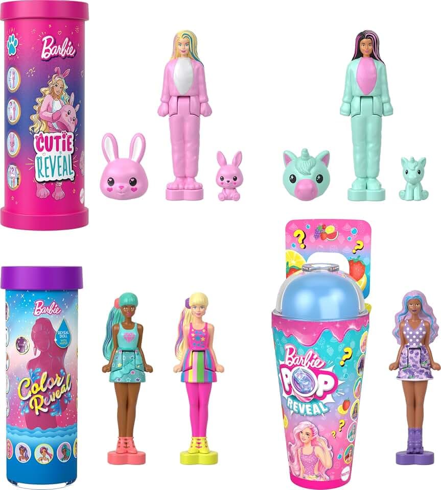 Barbie Mini BarbieLand Reveal-Puppen 5er-Set, ca. 4 cm große Puppen mit Überraschung beim Auspacken, verschiedene Reveals (Stile können abweichen), JCB27
