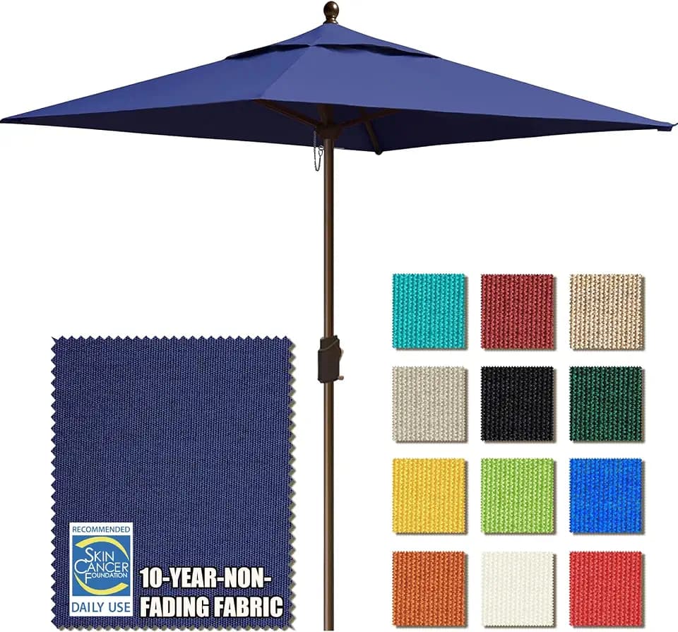 EliteShade USA 10-Year-Non-Fading 6x6Ft Square Market Patio Umbrella, UPF 50+ UV Protection Performance Sun Umbrella, Heavy Duty Commercial Grade Outdoor Table Umbrella with Crank, Windproof Vented Top for Garden, Pool, Deck and Outdoor Playsets, Deep Blue