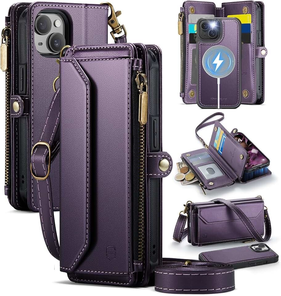 Strapurs for iPhone 15 Plus Magnetic Detachable Wallet Case, Purple