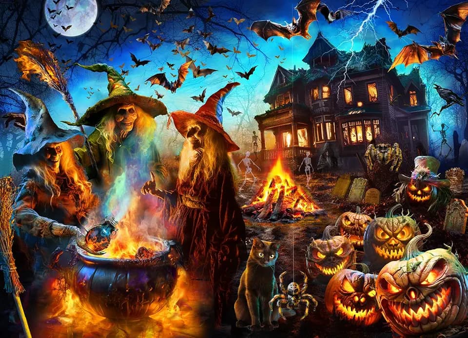 Halloween Witches Jigsaw Puzzle 1000 Piece by Vermont Christmas Company - Halloween Puzzles with Randomly Shaped Pieces - 26 5/8" x 19 1/4"