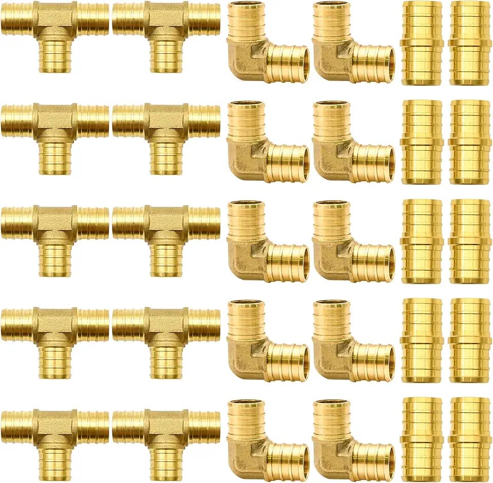 30pcs 3/4" Brass PEX Fittings, Elbow TEE Straight Couplings Set