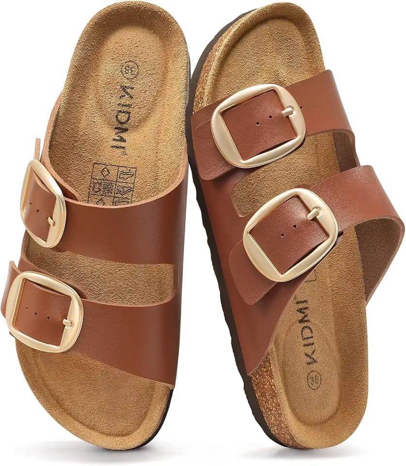 KIDMI Women‘s Comfortable Cork Footbed Slide Sandals with Arch Support