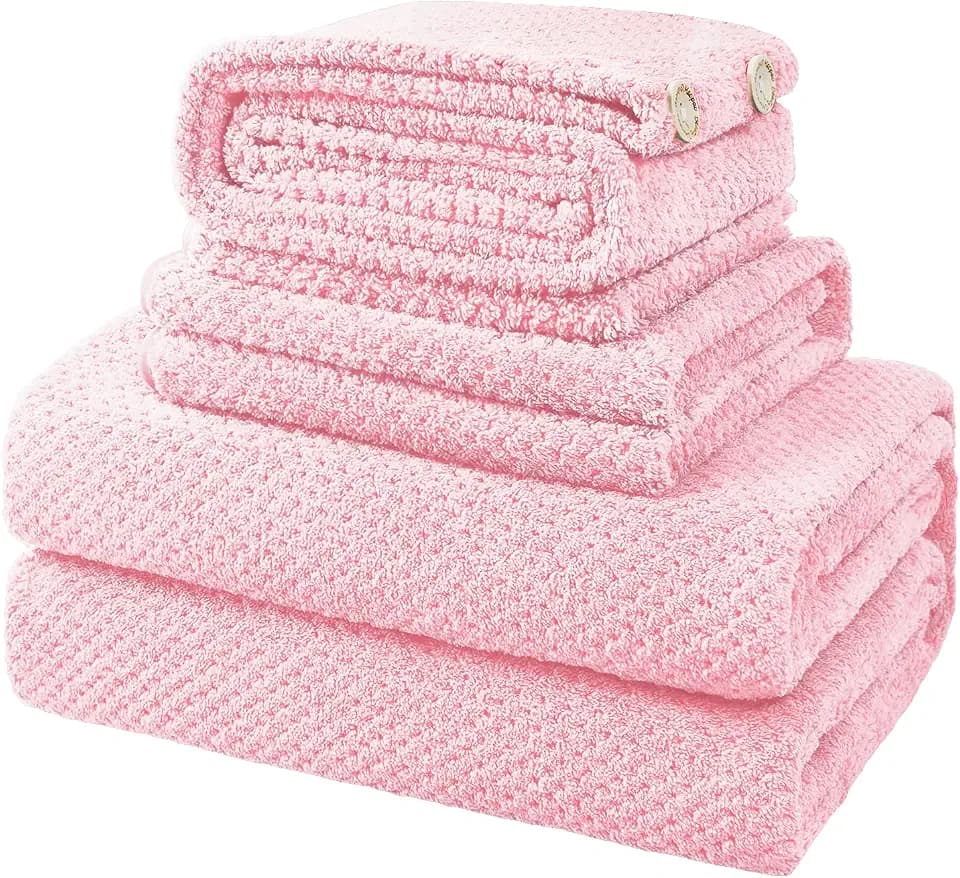 MaopaoBeauty Pink Towels 4 Piece Pink Towel Set, 35x70 in Extra Large Bath Towel Hand Towels Hair Towels Washcloths - Highly Absorbent Quick Dry, Soft Towel Set for Bathroom, Pack of 4