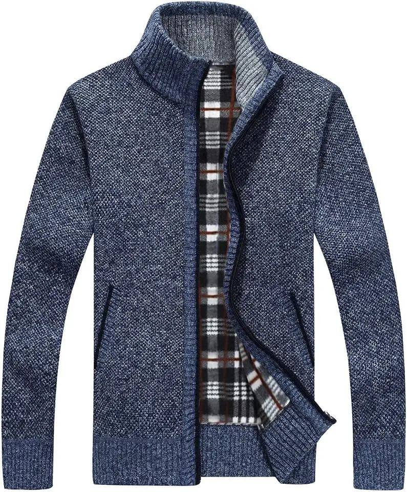 Sukany Herren Casual Stehkragen Cardigans Slim Fit Full Zip Dicke Strickpullover mit Taschen