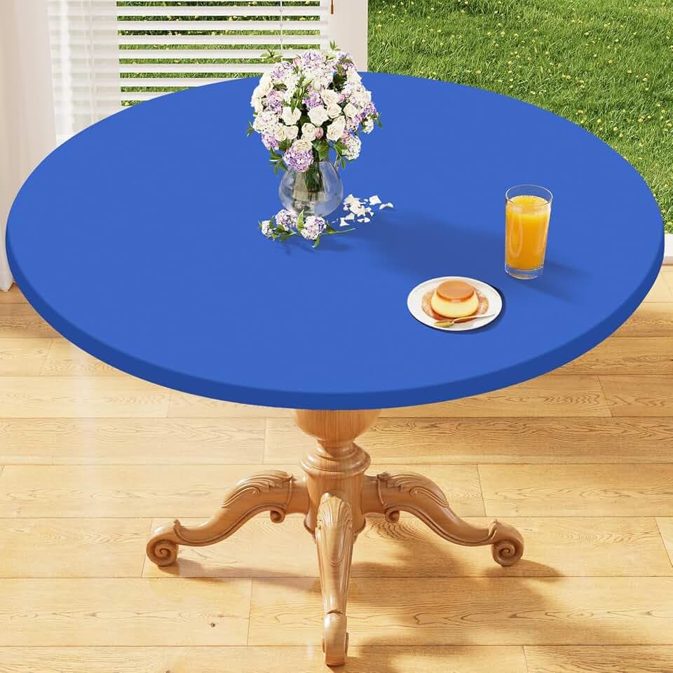 homing Round Elastic Fitted Tablecloth, Water-Resistant Fabric Tablecloths for 45"-52" Tables, Washable Polyester Table Cover for Picnic, Caming, Dinner, Indoor & Outdoor, Blue