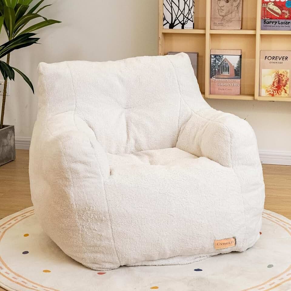 Cvortll Bean Bag Chair with Filler, Bean Bag Sofa with Tufted Soft Stuffed Filling, Fluffy and Lazy Sofa, Comfy Cozy BeanBag Chairs with Memory Foam for Dorm, Apartment, Living Room (White)