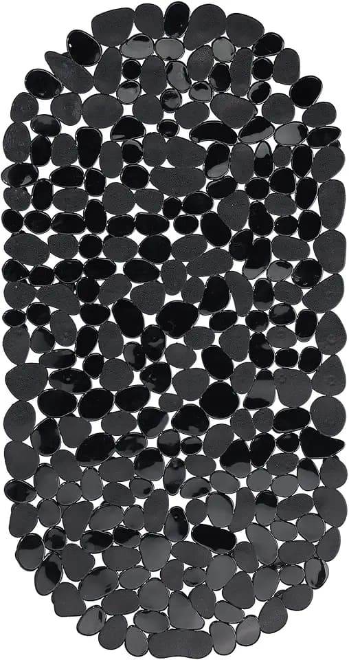 Relaxdays Badewannenmatte Steinoptik, rutschfeste Badeeinlage mit Saugnäpfen, waschbare Rutschmatte, 36 x 68 cm, schwarz, 1 Stück