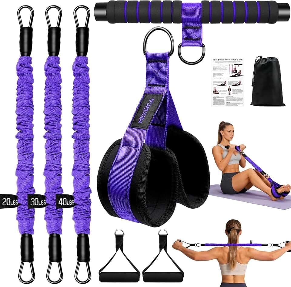 Verbesserte Fußpedal-Widerstandsbänder mit Griffen, 3-stufig verstellbare Tubes (20-90 lbs), für Bauch,Taille,Arme,Core, Bein-Workout zuhause, Pilates- & Sit-Up-Übungen für Damen u. Herren