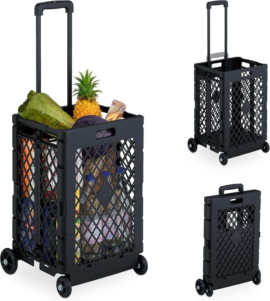 Relaxdays Einkaufstrolley klappbar, Einkaufskorb mit Rollen, bis 25 kg, Teleskopgriff, Gitter, hohe Rollkiste, Farbwahl