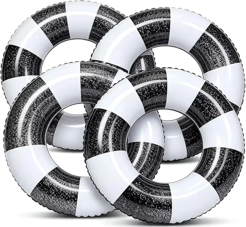 4 Pack Striped Large Inflatable Swim Rings, 35" Summer Adult Pool Float for Beach & Pool