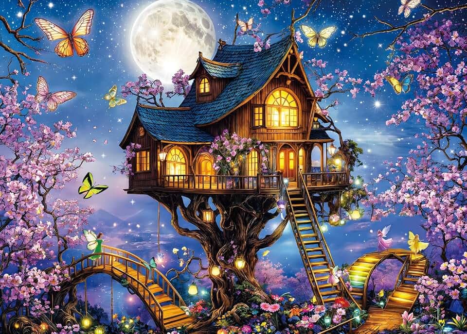 HUADADA 1000 Piece Puzzles for Adults - Elf Tree House - Jigsaw Puzzles for Adults 1000 Piece Fairy Tale House Educational Games Colorful Puzzles for Home Decoration