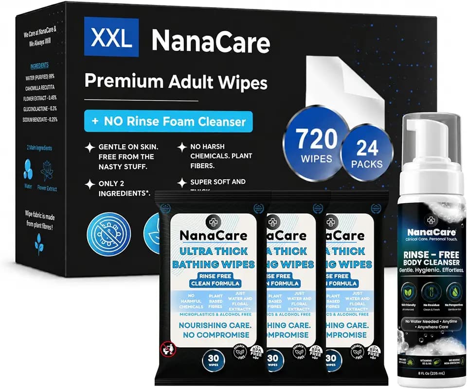 720 Extra Large Body Wipes for Adults Bathing No Rinse & Body Cleanser