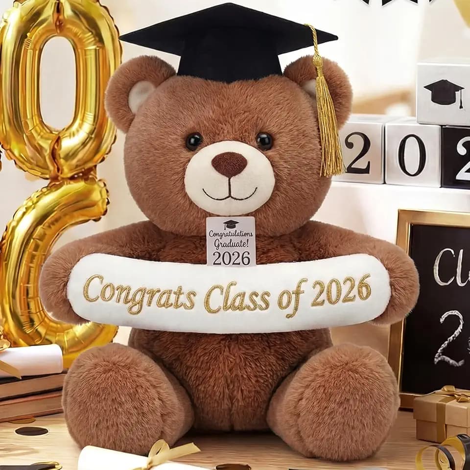 Graduation Teddy Bear 2026 11.2 Inch Graduation Gifts with Gift Card Slot Cute Congrats Stuffed Animal with Cap Embroidery Congrats Class of 2026 for Graduates Party Favor