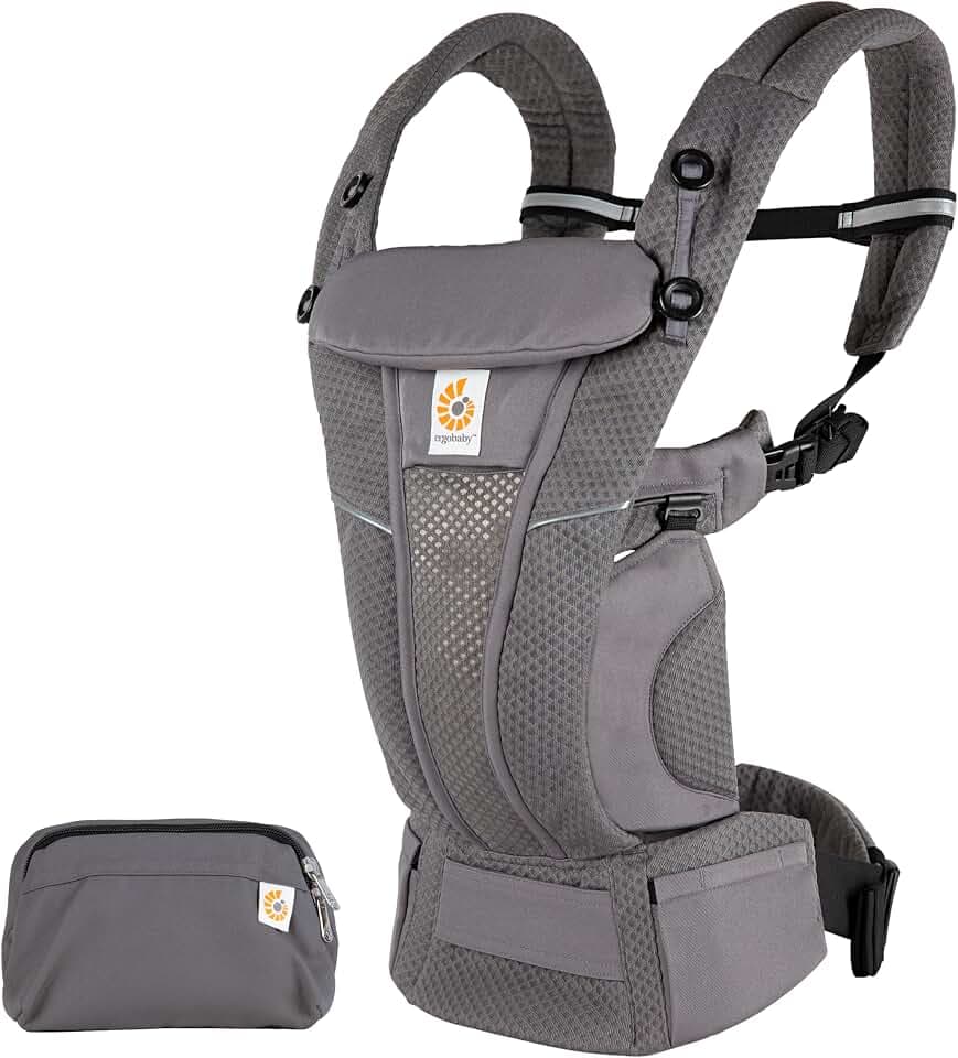 Ergobaby Omni Breeze Babytrage für Neugeborene ab Geburt bis 20kg, 4 Positionen SoftFlex Mesh Ergonomische Babybauchtrage Rückentrage Baby-Tragetasche, Graphite Grey