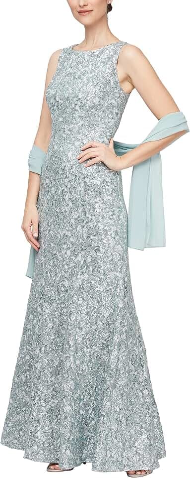Alex Evenings Kleid für Damen, langes, ärmelloses Kleid für die Brautmutter, mit Schal