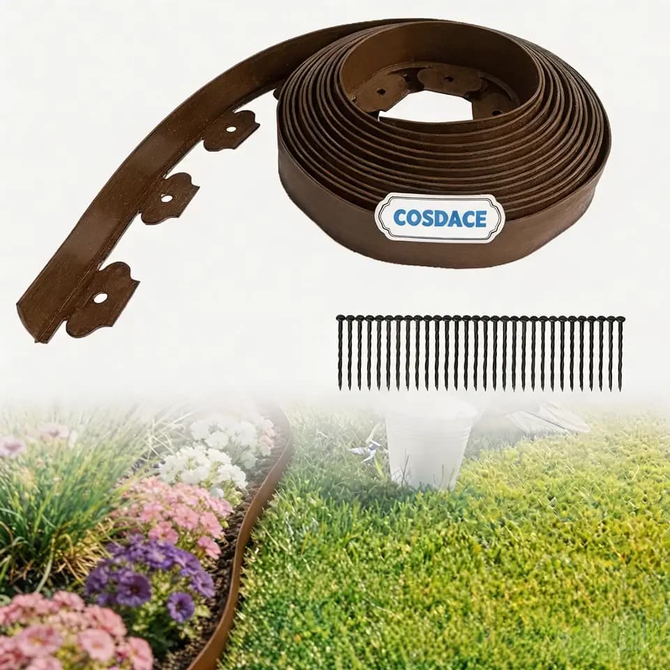 Landscape Edging 33FT,Garden Borders Edging【2IN Hight】with 30 Spikes（Brown）