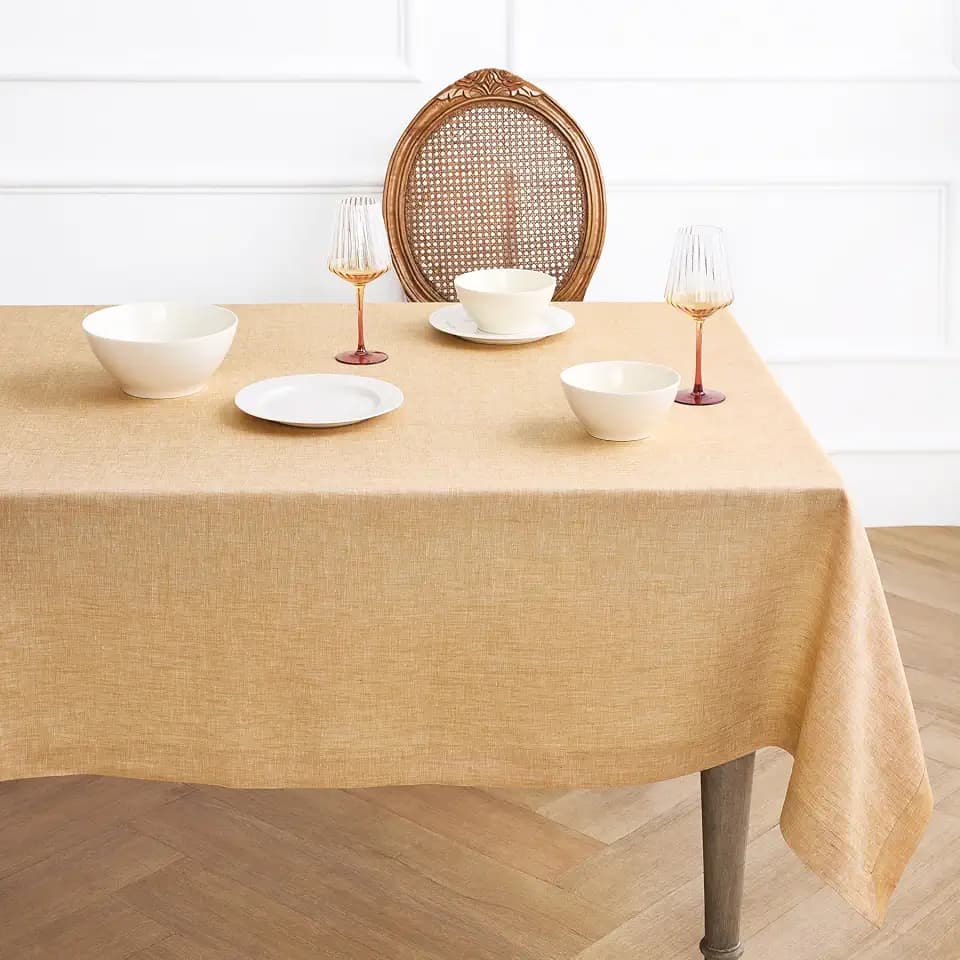 Solino Home 100% Pure Linen Tablecloth Golden Nugget, Athena 60 x 108 in