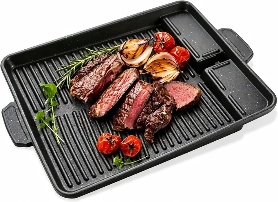Grillplatte, Rechteckige Grillpfanne, Grillaufsatz für Gaskocher, Antihaftbeschichtete Grillpfanne für Campingkocher, Grillmatte BBQ, Camping und Gasgrill, Campingkocher Zubehör, Grillschale