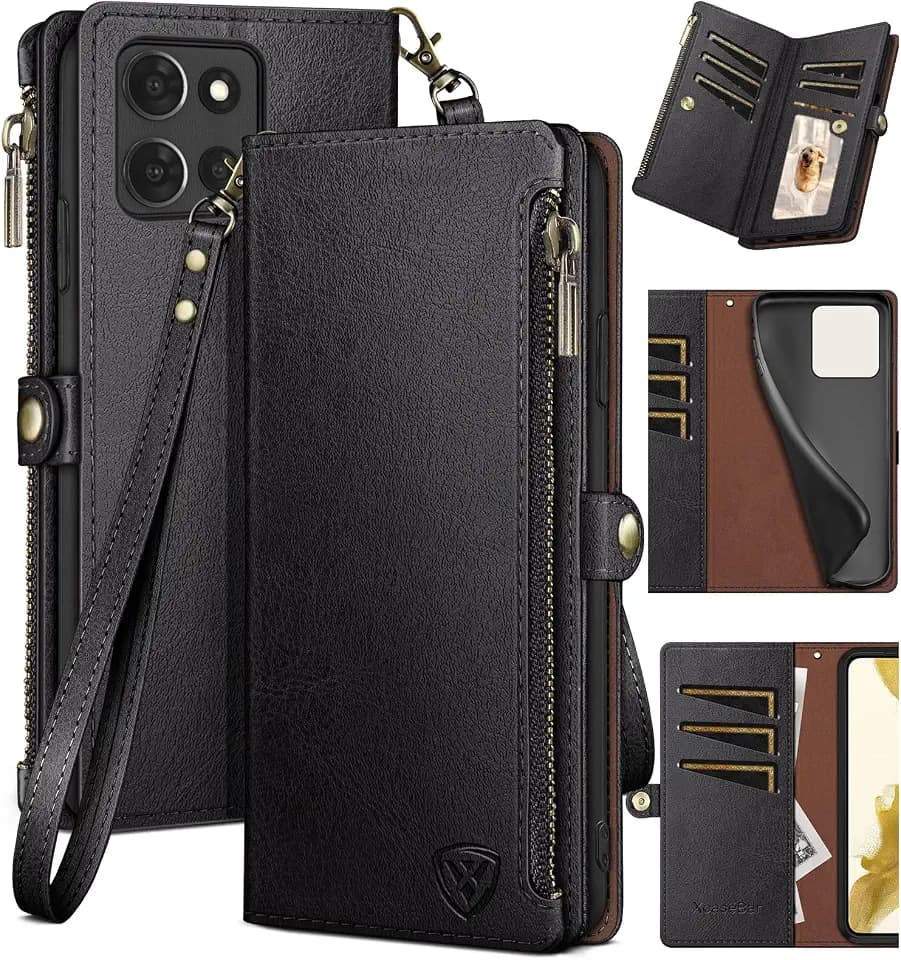 XcaseBar Compatible with ‌Moto G 5G 2025/G Play 2026 Wallet case with Zipper Credit Card Holder【RFID Blocking】,Flip Folio Book PU Phone case Shockproof Cover Women Men for Moto G 5G 2025 case Black