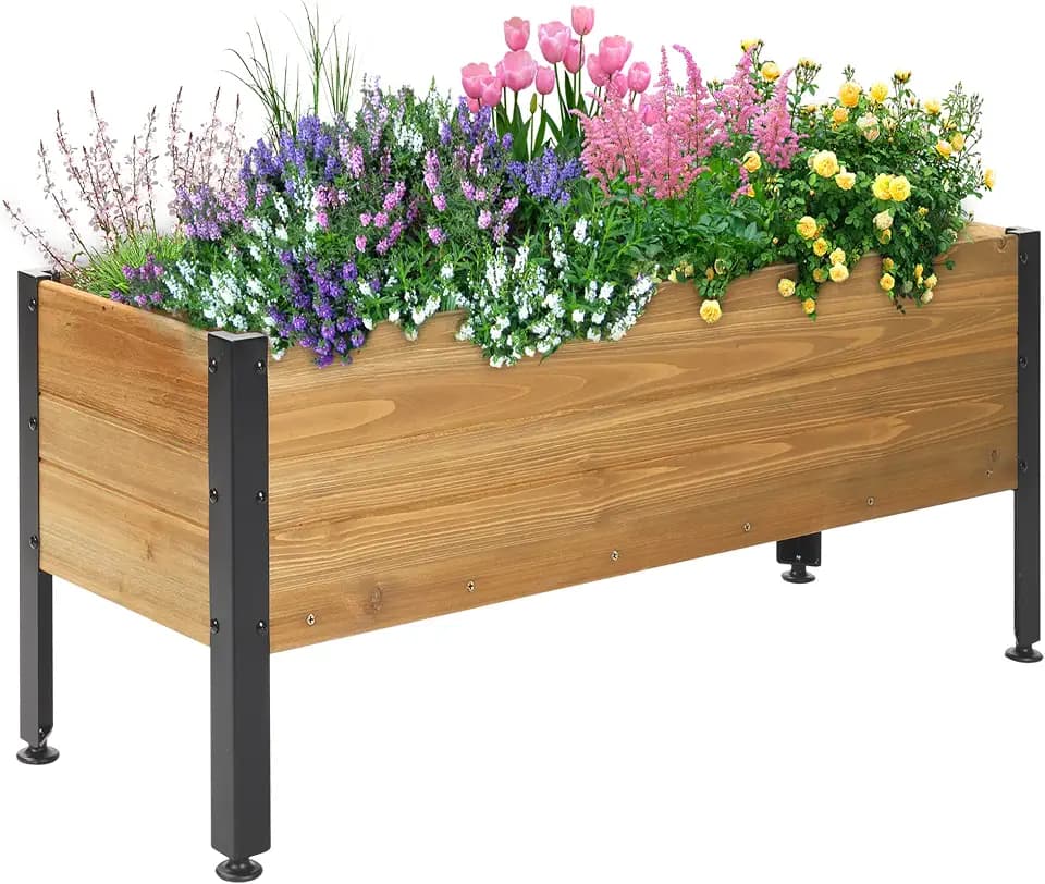OIPRTGFJ Wood Rectangular Garden Planter Box Raised Garden Bed Outdoor,Planters for Outdoor Plants 37x13x15in Elevated Planter Box for Herbs Vegetables Flowers Great for Patio Deck Balcony