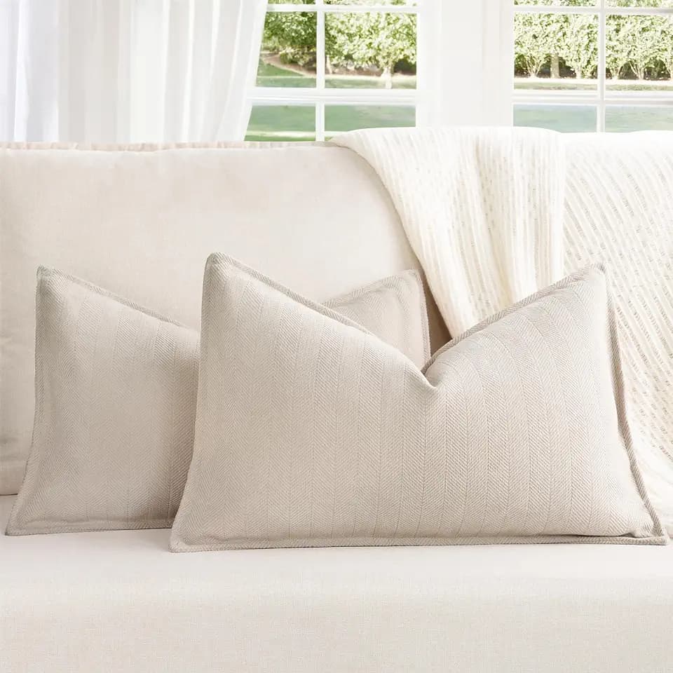 ZWJD Beige Kissenbezug 40x60 2er Set Chenille Kissenbezüge Sofakissen Kissenhüllen mit elegantem Design, weiche und luxuriöse dekorative Dekokissen für Couch, Bett und Heimdekoration