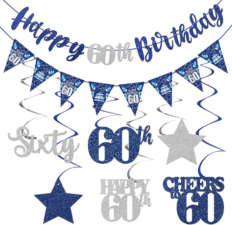 60th Birthday Decorations for Men Women, Happy 60th Birthday Banner