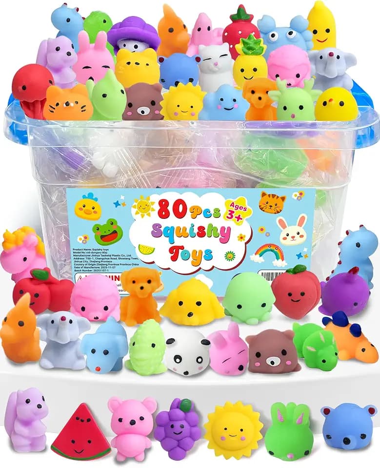 80 Pack Squishy Toys, Kawaii Bulk Party Favors for Kids 3-5, 4-8, 8-12