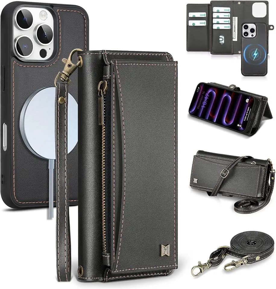 Wallet Case for iPhone 16 Pro Max,RFID Blocking,Crossbody,Black