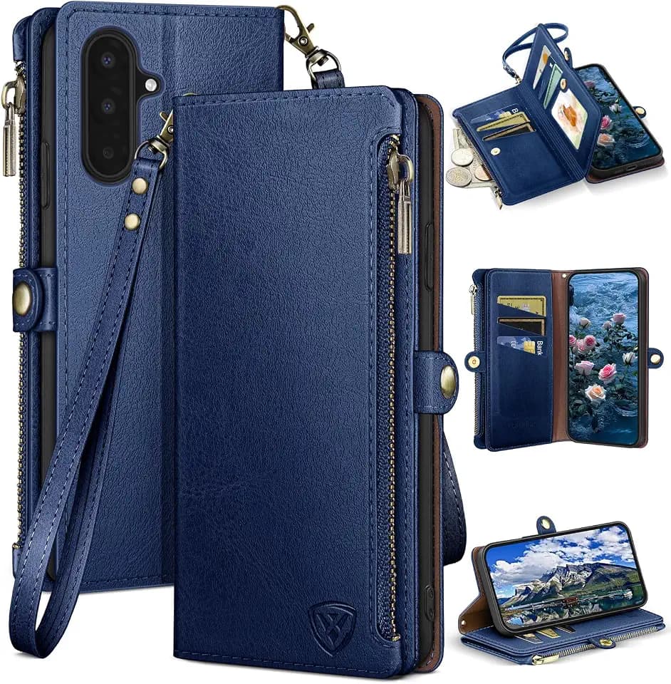XcaseBar Compatible with ‌Samsung Galaxy A17/A26 5G Wallet case with Zipper Credit Card Holder【RFID Blocking】,Flip Folio Book PU Leather Phone case Shockproof Cover Women Men for A17/A26 case Blue