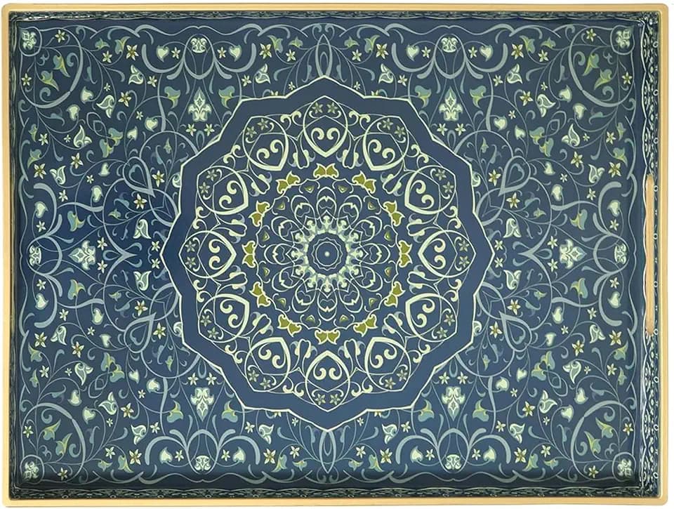 Decorative Tray, Blue Serving Tray with Handles, Ottoman Trays, Plastic Coffee Table Tray for Living Room, Bathroom, Kitchen, Decor, 15.7”*11.8”
