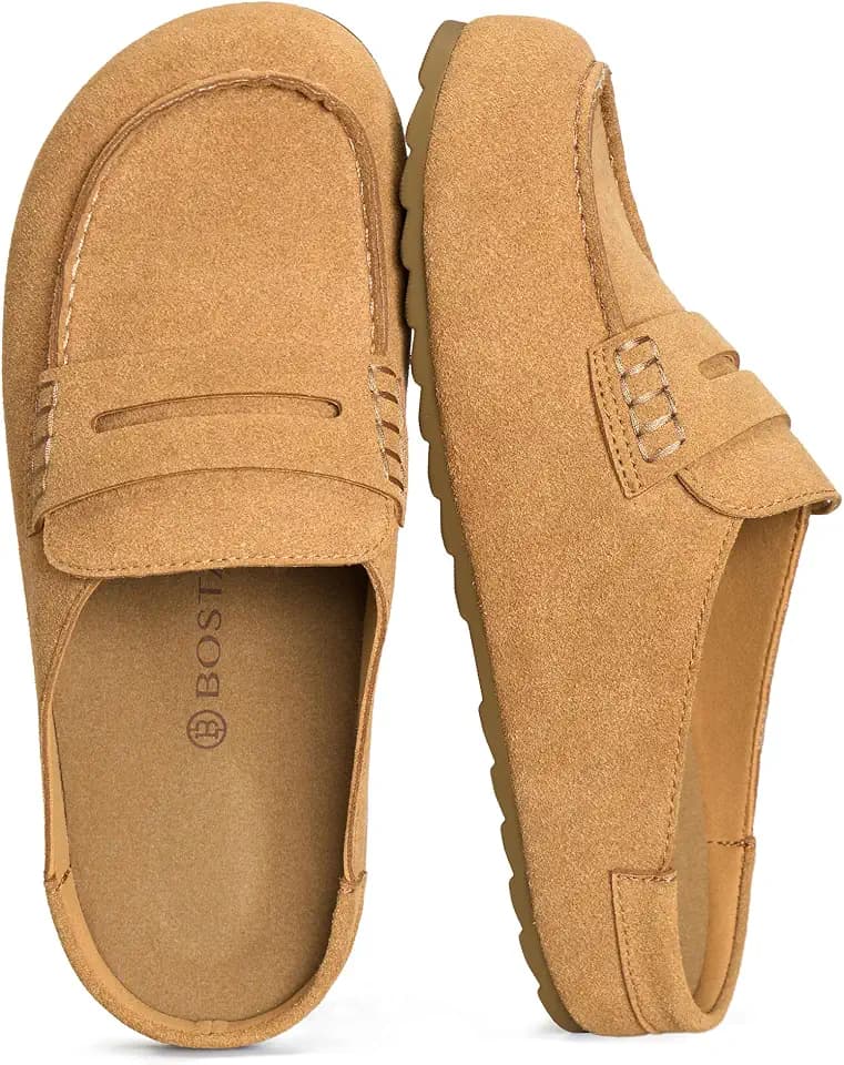 BOSTANTEN Clogs for Women Wide Width Comfortable Suede Mules with Soft Footbed and Arch Support, Cute Slip On Potato Shoes