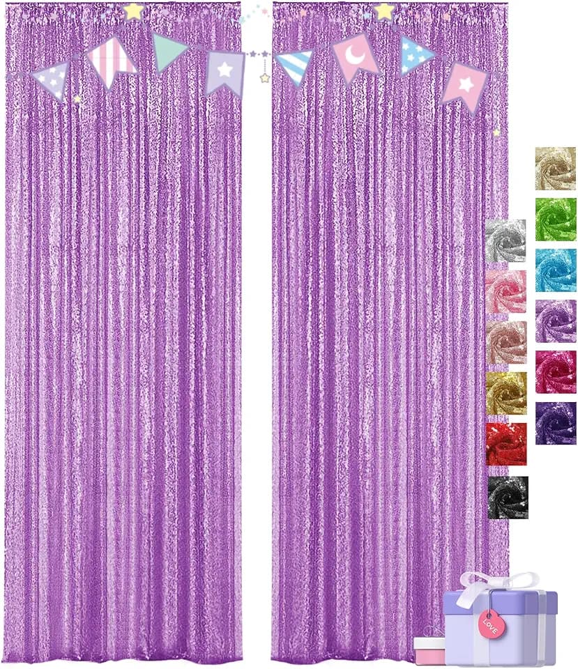 VOK Lavender Sequin Backdrop Curtains 2 Panels 2FTx8FT Glitter Photography Background for Wedding Birthday Christmas Party Decorations