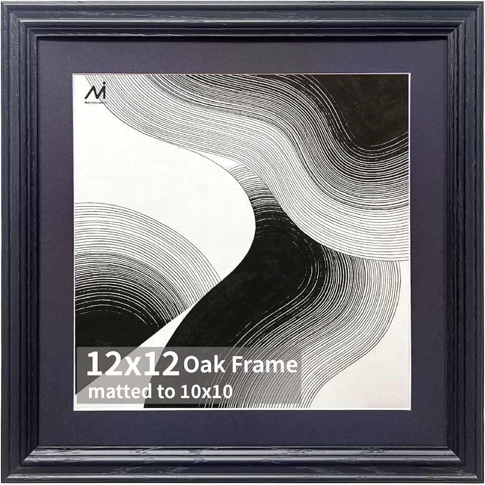 12x12 USA Natural Oak Wood Picture Frame Matted to 10x10, Black, 1 Pack