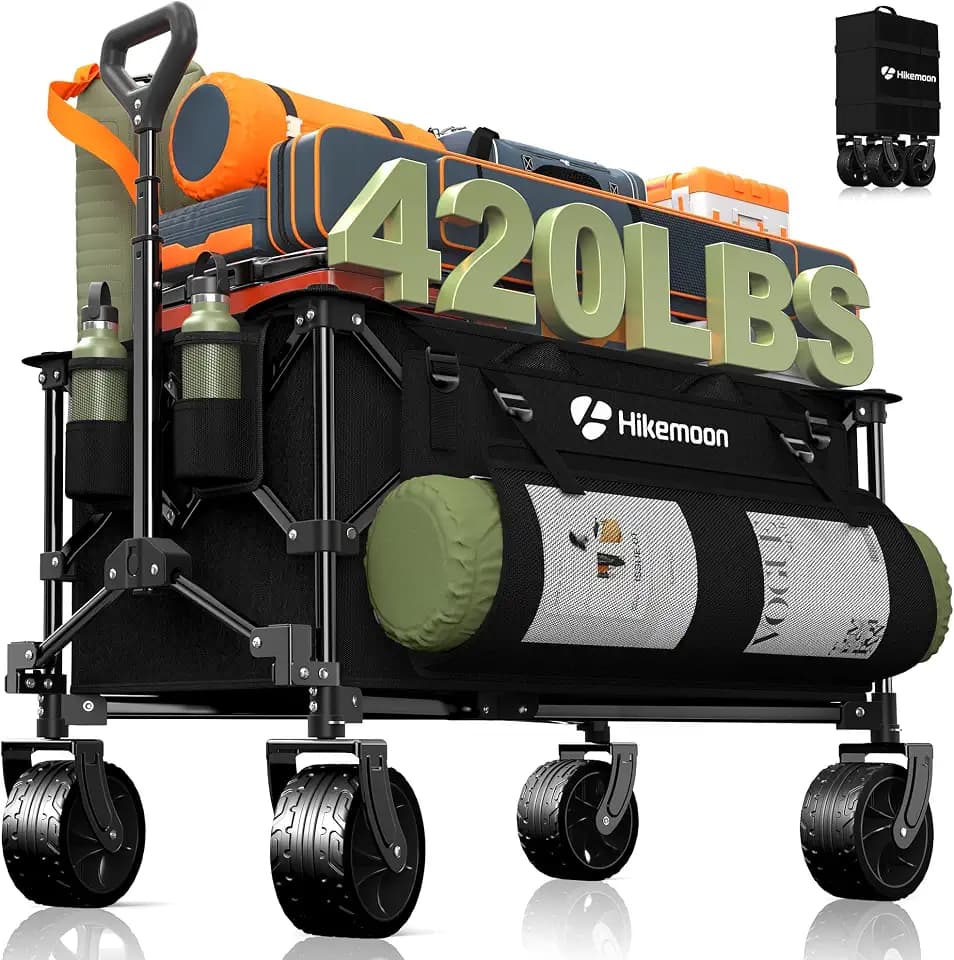 HIKEMOON 150L Collapsible Wagon Compact with Big Wheels, 420LBS Black